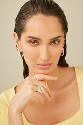 Double-Sided Silver Joy Hoop, Yellow Gold Plating, Natural White Topaz + Give Magic Gift